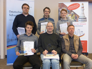 Siegerehrung Gruppe - A: Bernd Laubsch, David Kardoeus, Uwe Rick, Thomas Kahlert, Julian Grötzbach, Wilfried Woll